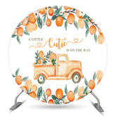 Lofaris Little Cutie Orange Truck Round Baby Shower Backdrop